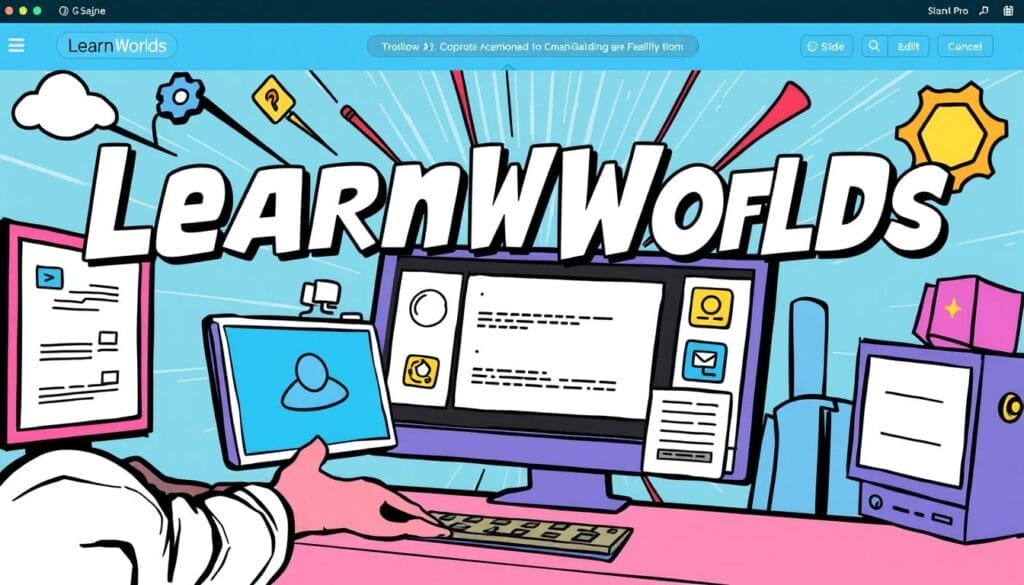 Create an image of a user interface showcasing LearnWorlds' AI-driven course creation feature.