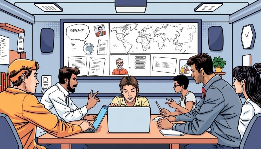 Generate an image of Lingoteka's language training session using VEDAMO's virtual classroom.