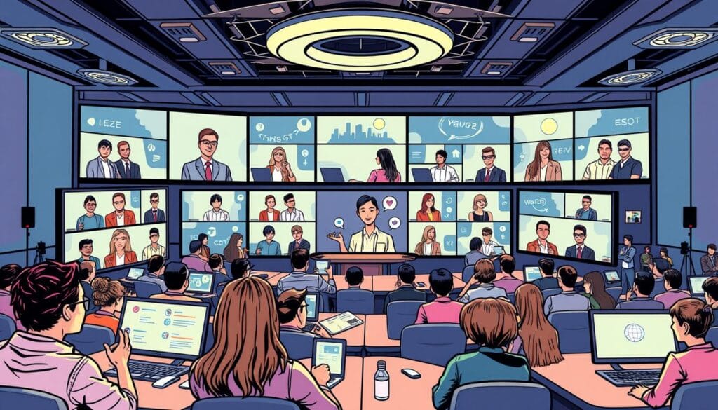 Generate an image of a comprehensive virtual conference experience.