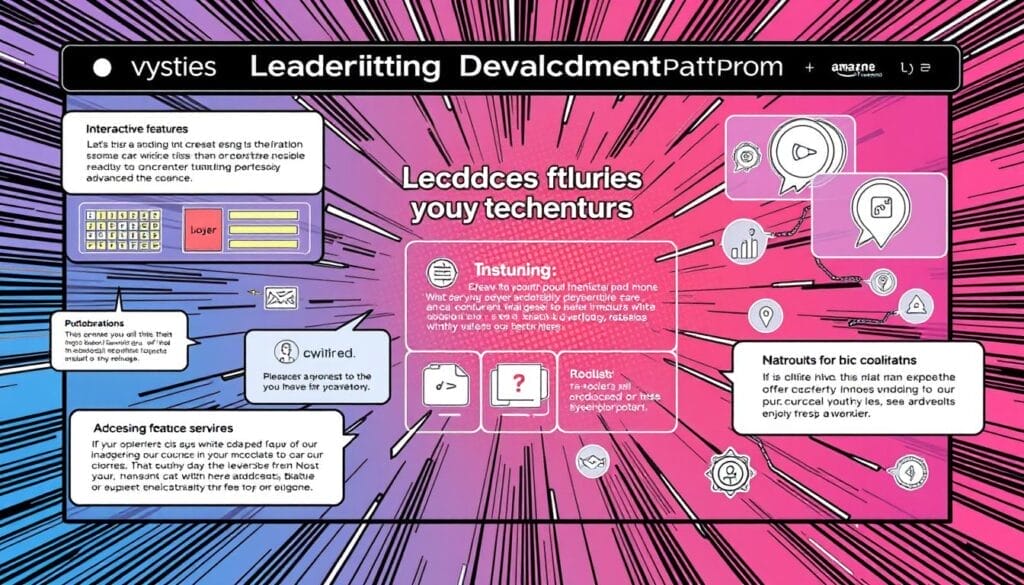 Generate an image of a futuristic leadership development platform interface