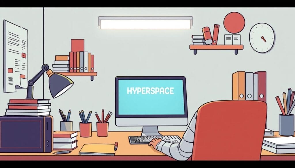 Generate an image of a person creating a course on Hyperspace