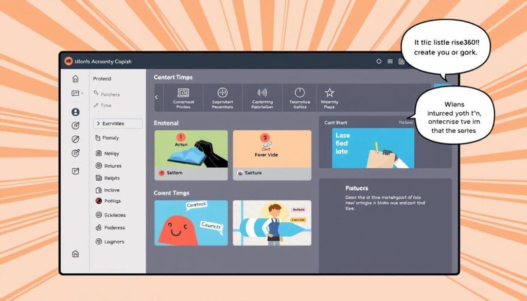 Generate an image of the Articulate Rise360 dashboard showcasing its user-friendly interface and content creation features.