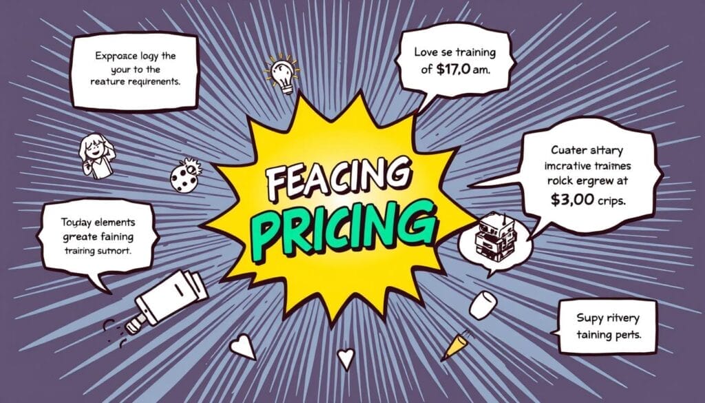 Generate an image representing the concept of feature requirements in interactive training software pricing.