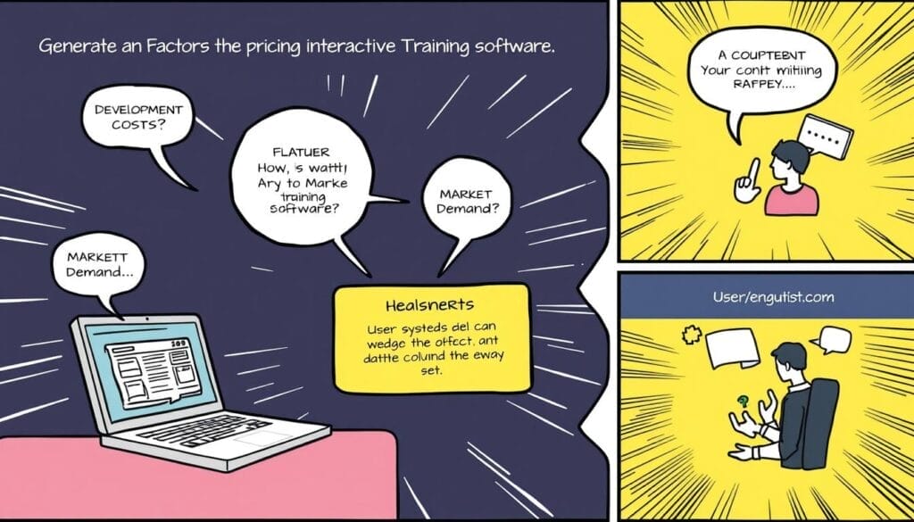Generate an image representing the factors that influence interactive training software pricing.