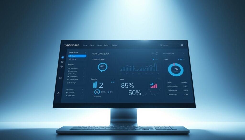 A sleek, futuristic interface showcasing the Hyperspace AI sales coaching platform, prominently displayed on a modern desktop or laptop screen. The interface features intuitive controls, dynamic visualizations, and a minimalist design that exudes professionalism and efficiency. The background is a subtle gradient, complementing the clean, tech-forward aesthetic. Soft, directional lighting creates depth and highlights the platform's key features, conveying a sense of sophistication and innovative capability. The overall atmosphere suggests a powerful, AI-driven solution tailored for startup sales teams, ready to revolutionize their coaching and performance strategies.