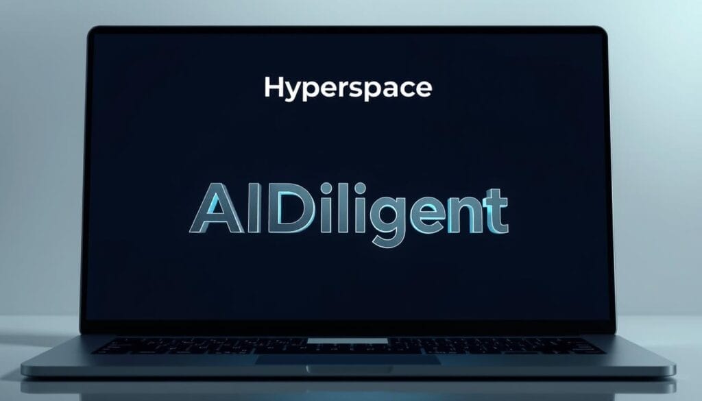 A sleek, minimalist desktop or laptop display showcasing the "Hyperspace" brand name and logo. In the center, a detailed, hyper-realistic 3D rendering of the letters "AIDiligent", appearing elegant and sophisticated, with a subtle metallic sheen and crisp edges. The lighting is soft and diffused, creating a sense of depth and dimension. The background is a clean, monochromatic gradient, allowing the "AIDiligent" text to be the focal point. The overall mood is one of professionalism, innovation, and technological prowess, perfectly suited to illustrate the "Measuring the Impact of AI Sales Training" section of the article.
