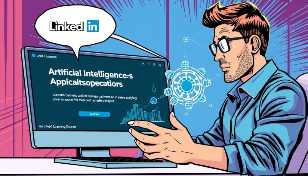 An image of a professional taking an online course on LinkedIn Learning, with a focus on AI for sales operations.