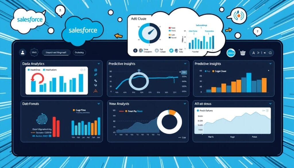Generate an image of Salesforce Sales Cloud dashboard highlighting its AI features.