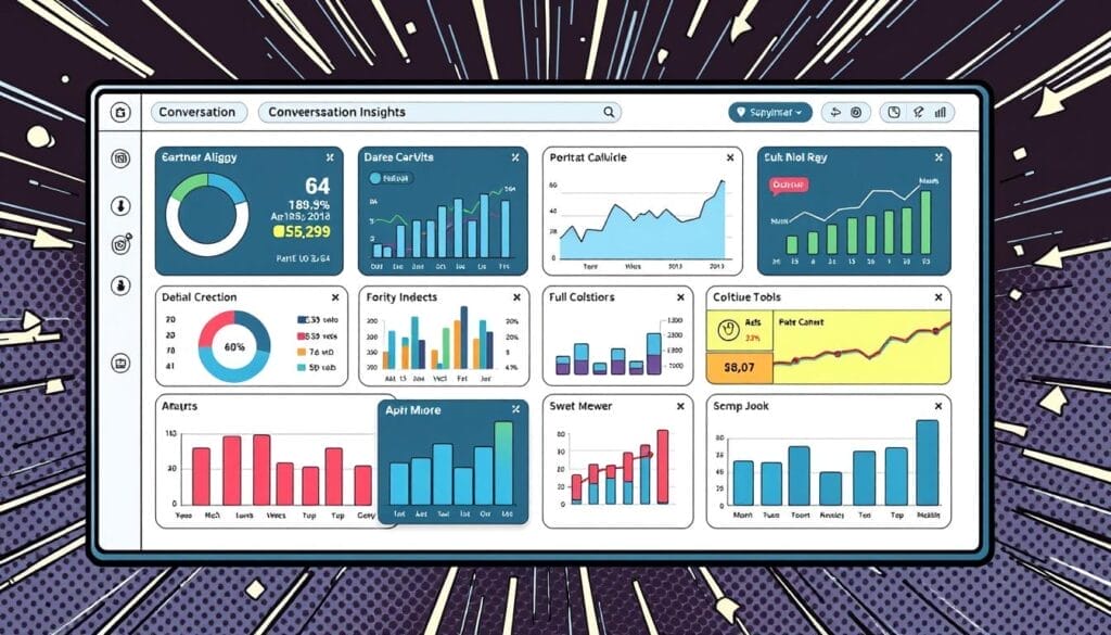 Generate an image of a CRM dashboard displaying conversation insights and analytics.