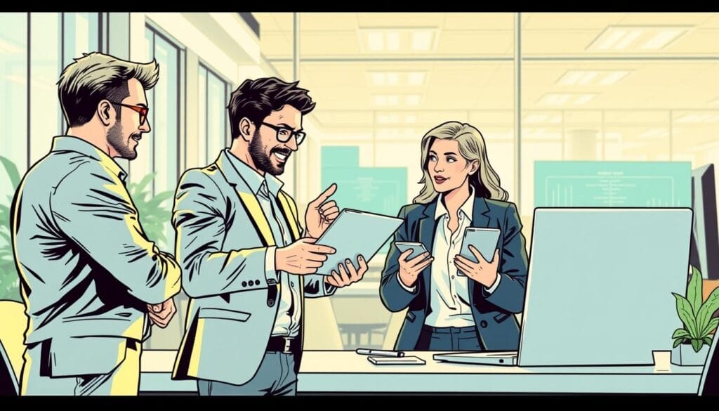 Generate an image of a modern sales team using Hyperspace's AI sales training platform.