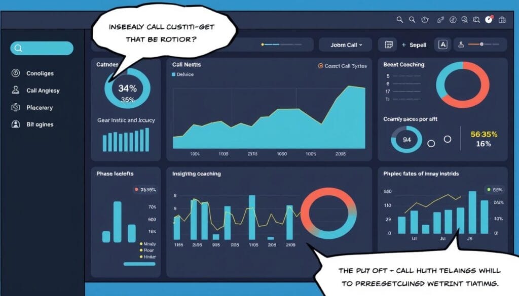 Generate an image of a sales dashboard displaying call analytics and coaching insights.