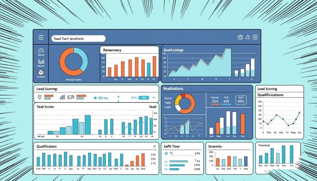 Generate an image of a sales dashboard showing lead scoring and qualification metrics.