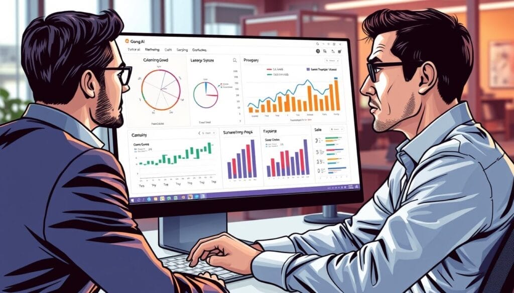 Generate an image of a sales manager analyzing sales data on Gong AI sales training platform.