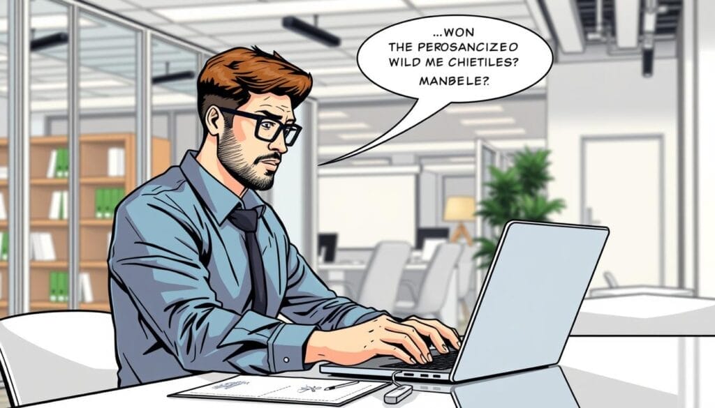 Generate an image of a sales manager creating a custom course on a laptop