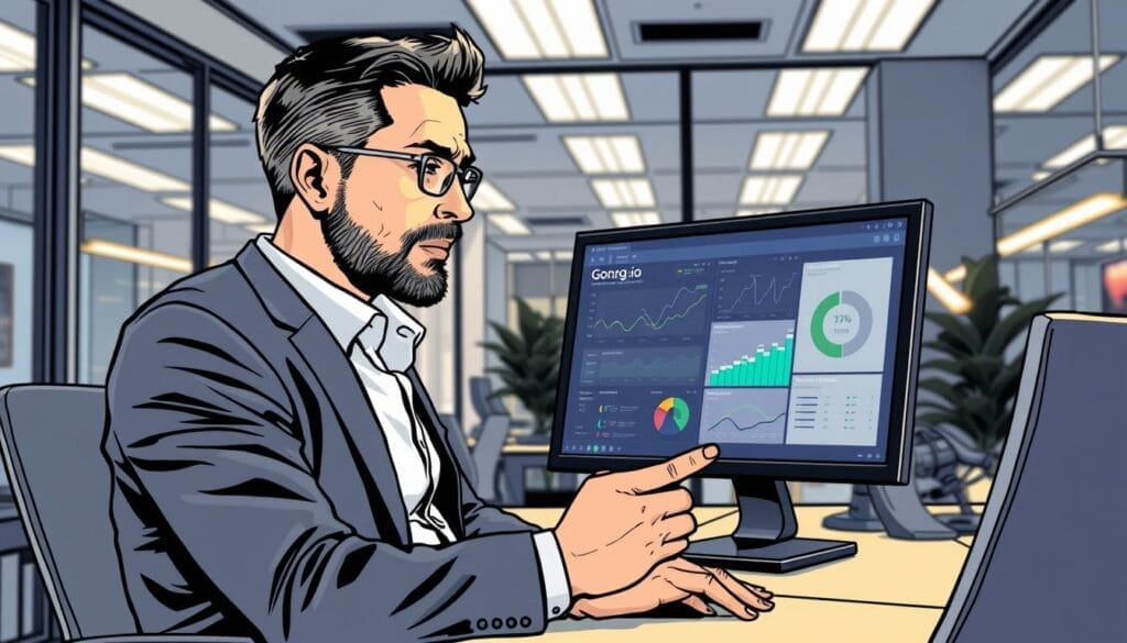 Generate an image of a sales manager reviewing insights on Gong.io's platform.