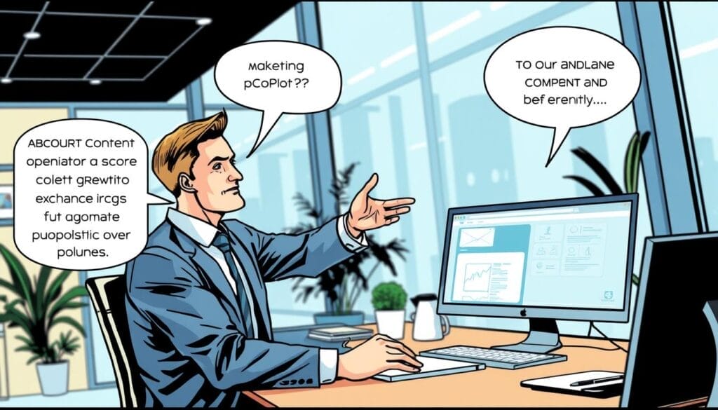 Generate an image of a sales professional using CoPilot AI to automate content creation and routine tasks.