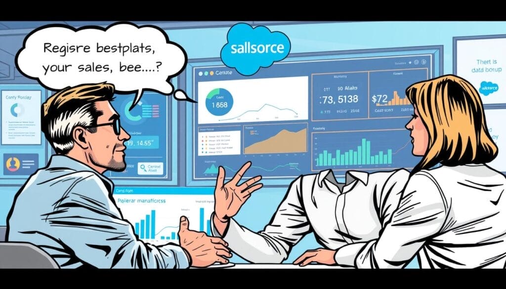 Generate an image of a sales professional using Einstein Conversation Insights within Salesforce.