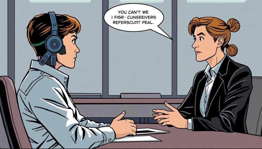 Generate an image of a sales representative receiving feedback from Second Nature's AI pitch partner.