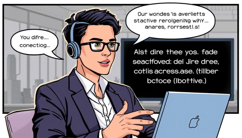 Generate an image of a sales representative using Nytro.ai's AI-driven practice sessions to improve conversational skills.