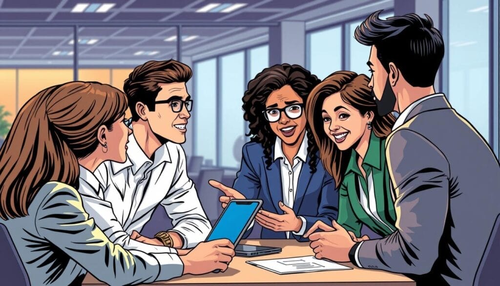 Generate an image of a sales team being coached using Fingerprint For Success (F4S) platform.