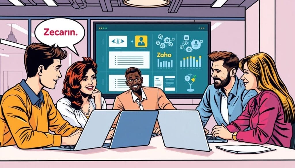 Generate an image of a sales team training session using Zoho Learn