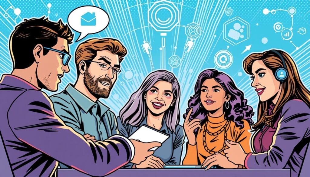 Generate an image of a sales team using AI-powered coaching tools