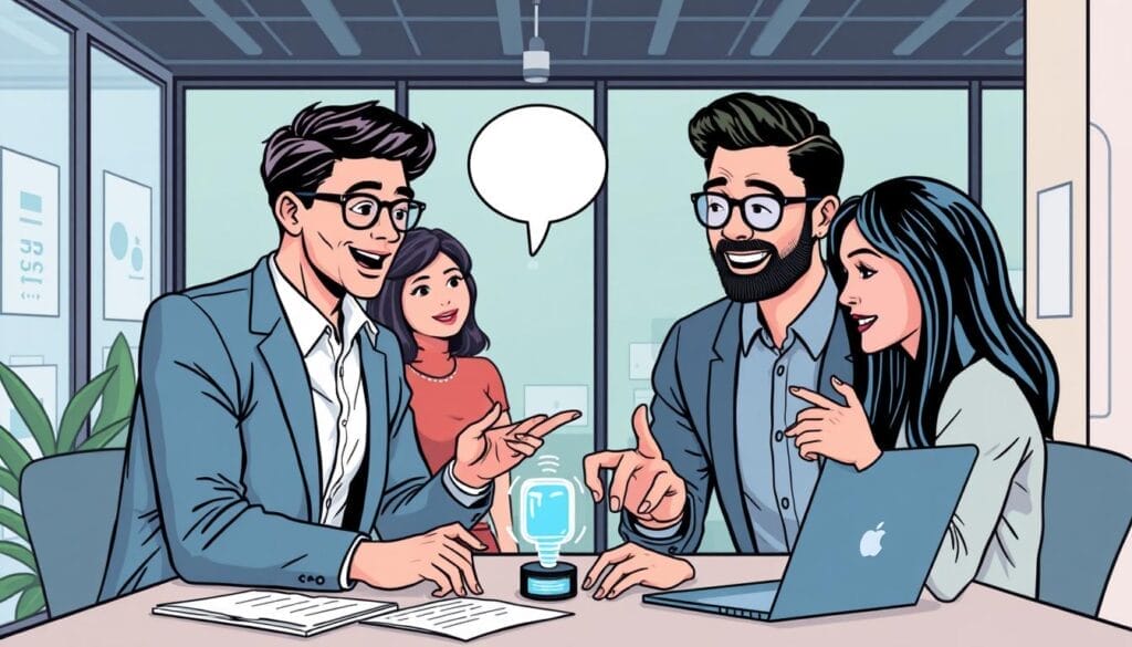 Generate an image of a sales team using AI-powered sales training tools