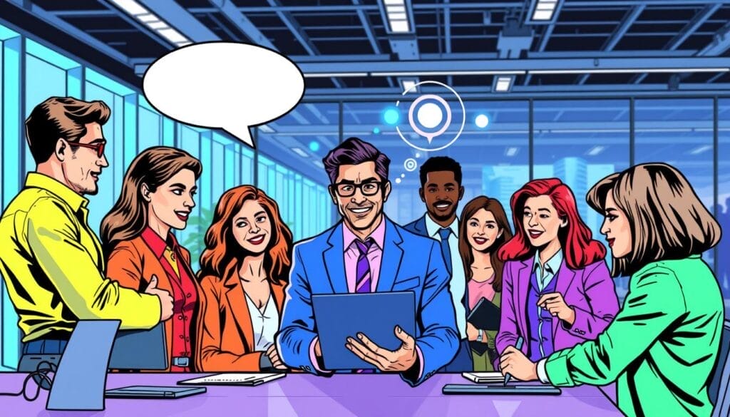 Generate an image of a sales team using AI-powered training tools