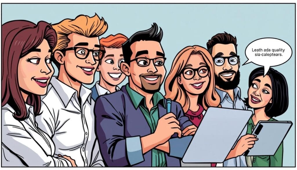 Generate an image of a sales team using Clay.com to enrich data and segment leads.