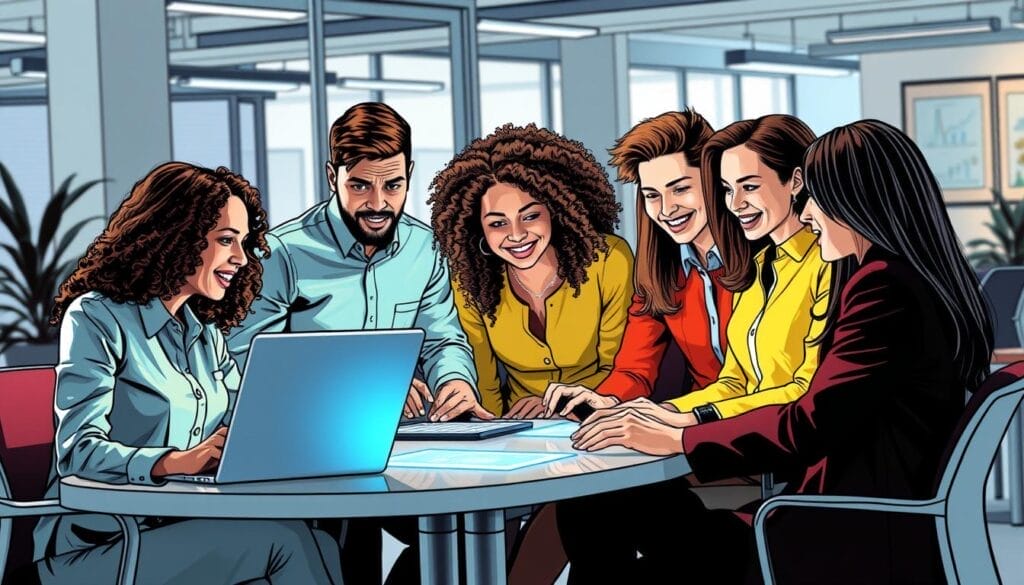 Generate an image of a sales team using Hyperspace AI sales simulation platform