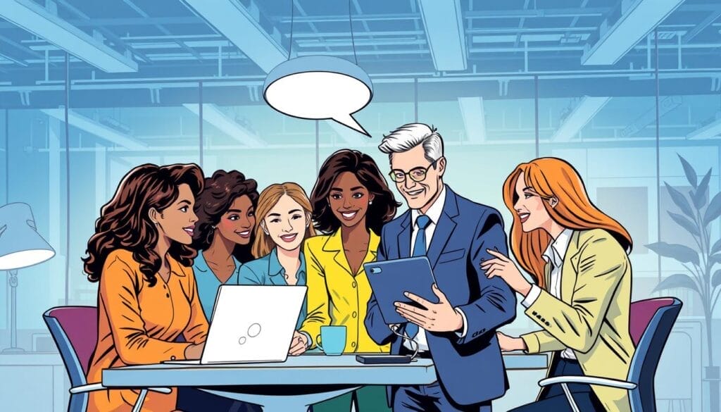 Generate an image of a sales team using Hyperspace AI sales training platform