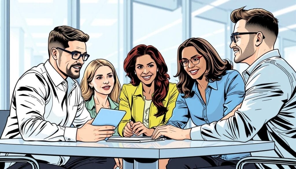 Generate an image of a sales team using Hyperspace AI sales training software