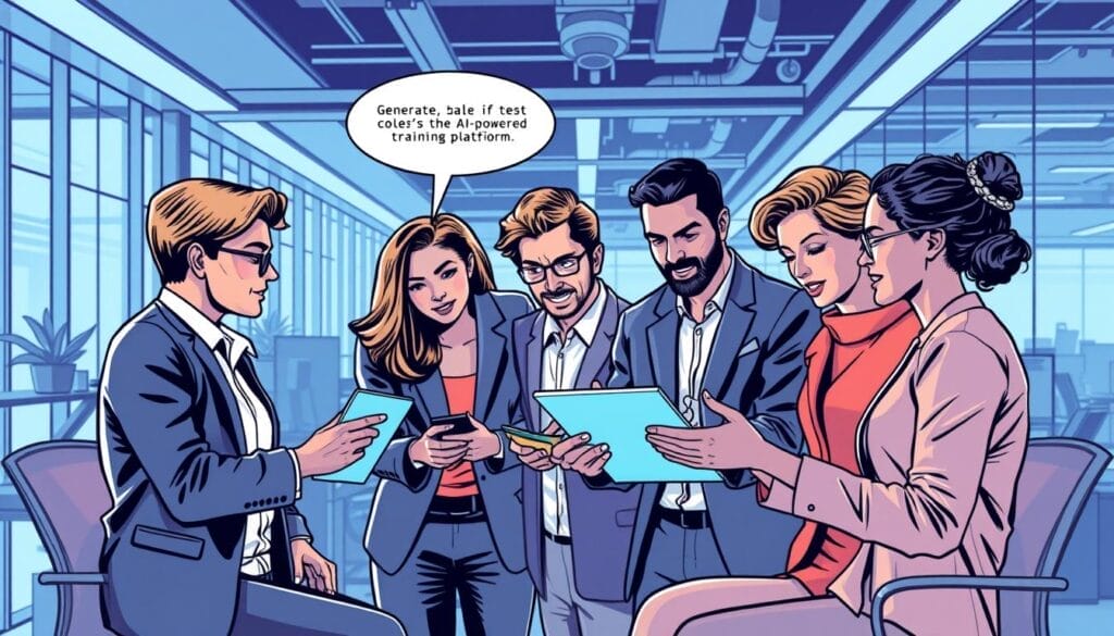 Generate an image of a sales team using Hyperspace's AI-powered training platform