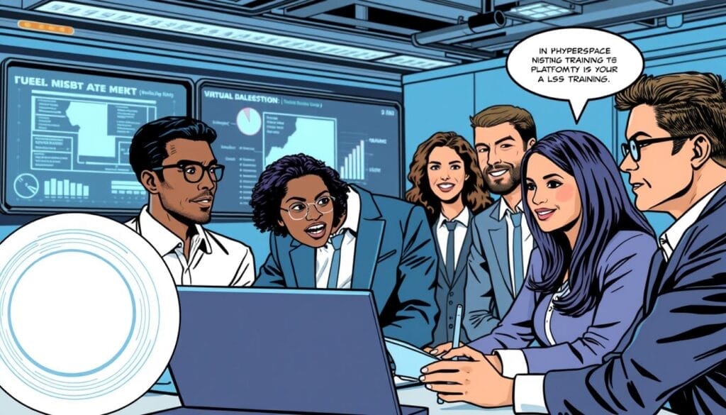 Generate an image of a sales team using Hyperspace's AI sales training platform