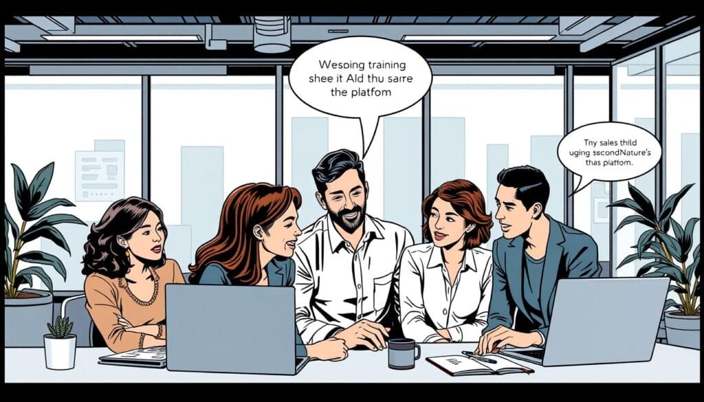 Generate an image of a sales team using SecondNature for AI sales training