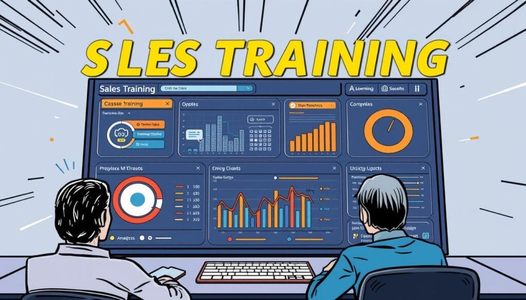 Generate an image of a sales training dashboard with AI-powered roleplay simulations.