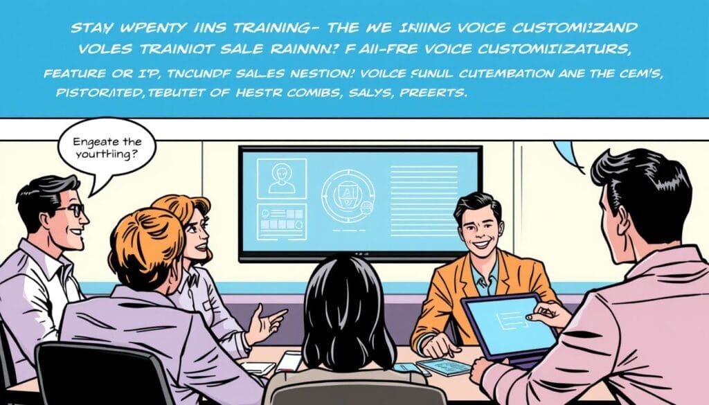 Generate an image of a sales training session using Hyperbound's AI-powered voice customization feature.