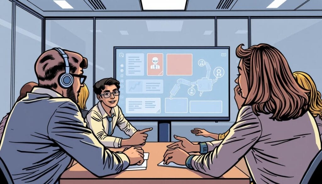 Generate an image of a sales training session using an AI-powered role-play platform