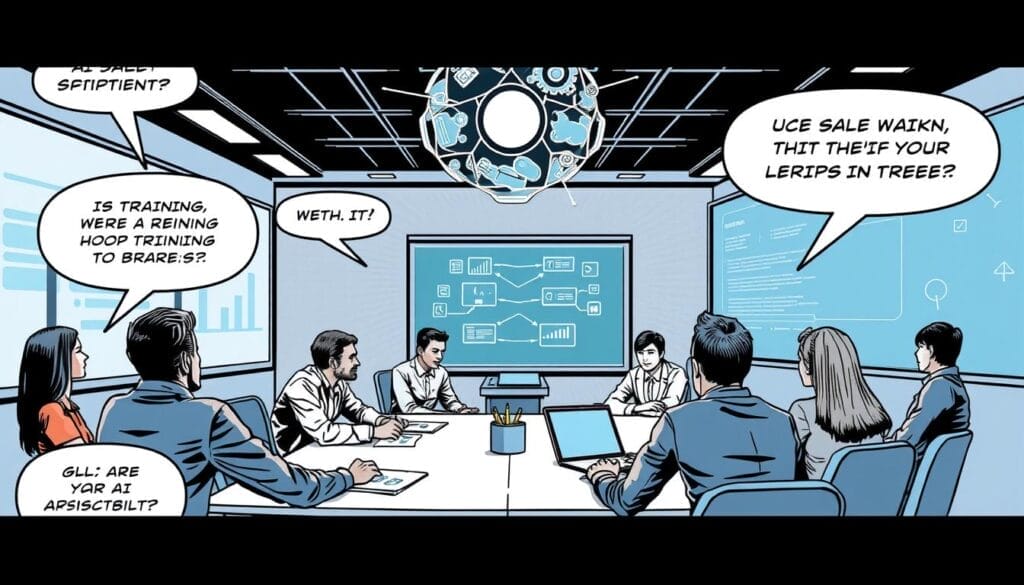 Generate an image representing AI sales scripting tools training in action.