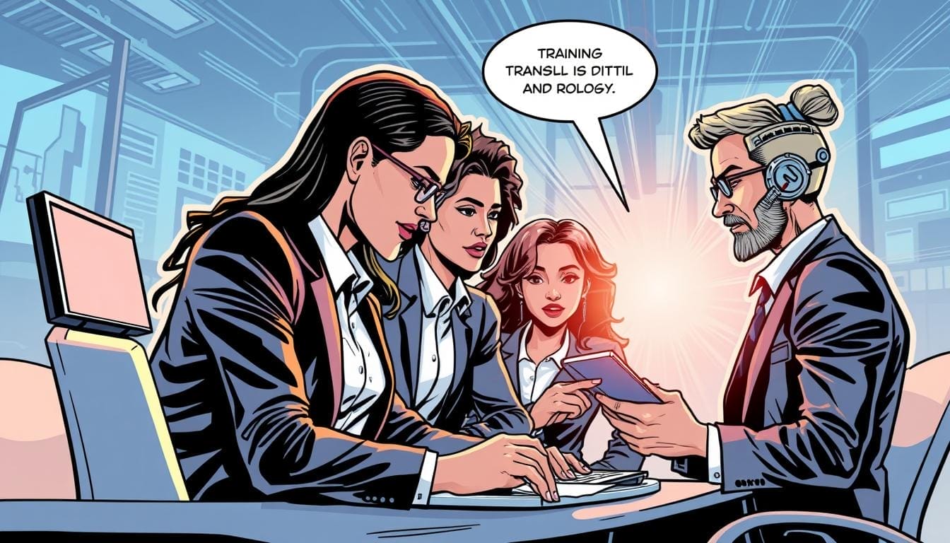 Generate an image representing AI sales trainers in action