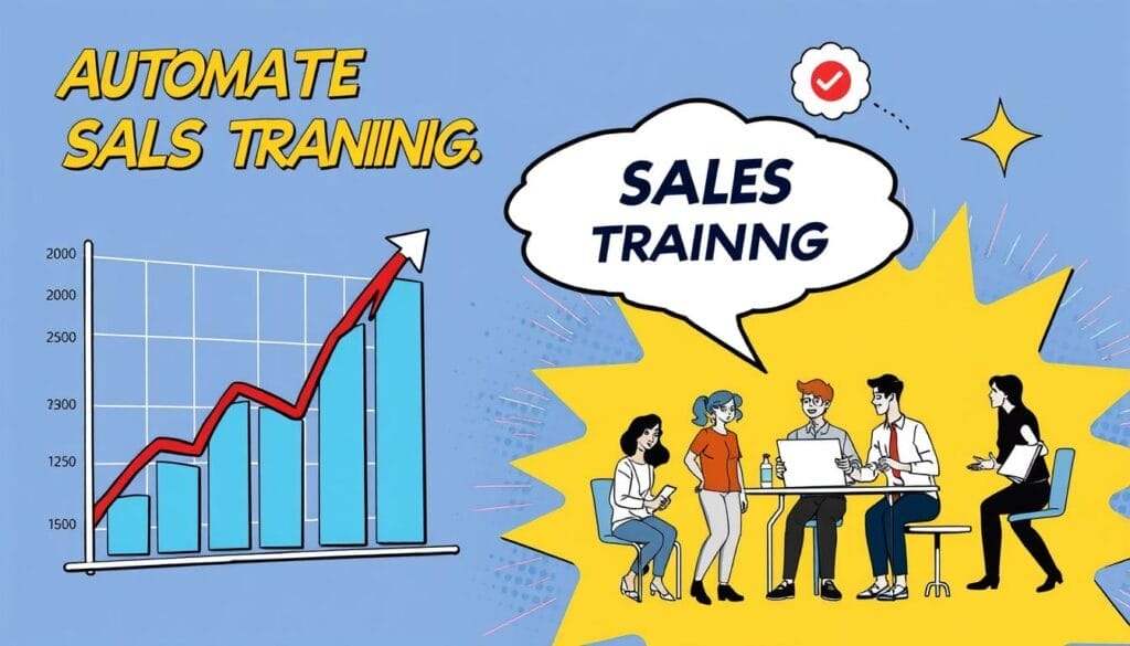 Generate an image representing the benefits of automated sales training, such as a graph showing revenue growth or a team collaborating effectively.