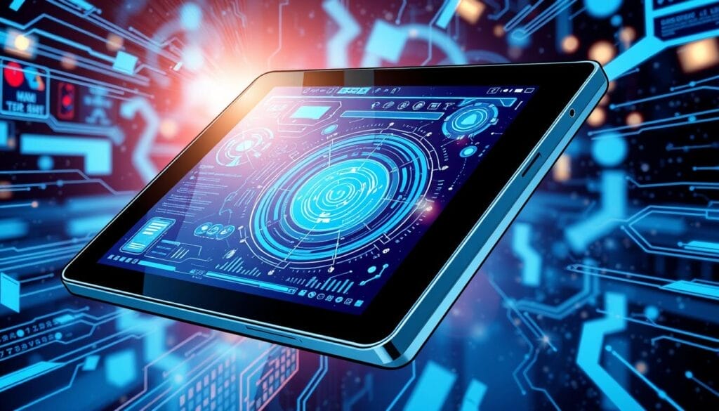 Generate an on a futuristic AI interface, with a tablet
