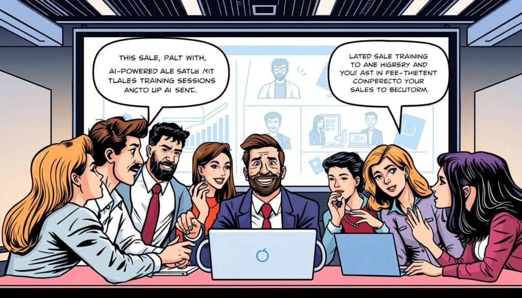 Image of a sales team engaging with an AI-powered sales training platform